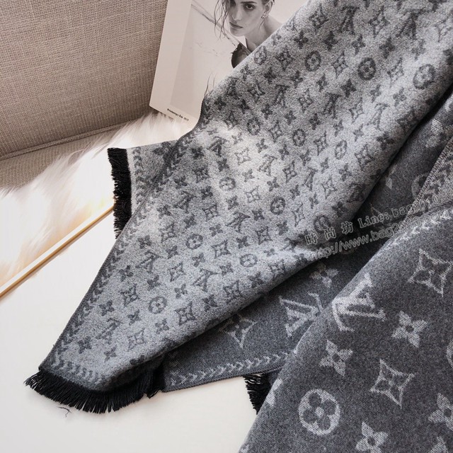 Louis Vuitton女款披肩圍巾 路易威登經典Monogram圖案大圍巾 LV拼色字母邊框提花圍巾  mmj1342